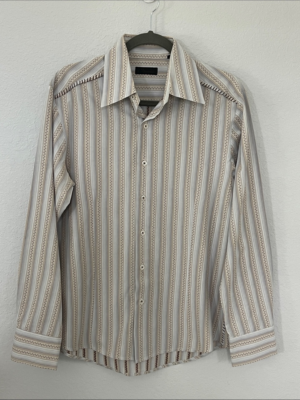 7 Diamonds Men's Medium Striped Button Down Shirt Western Boho Whipstitch